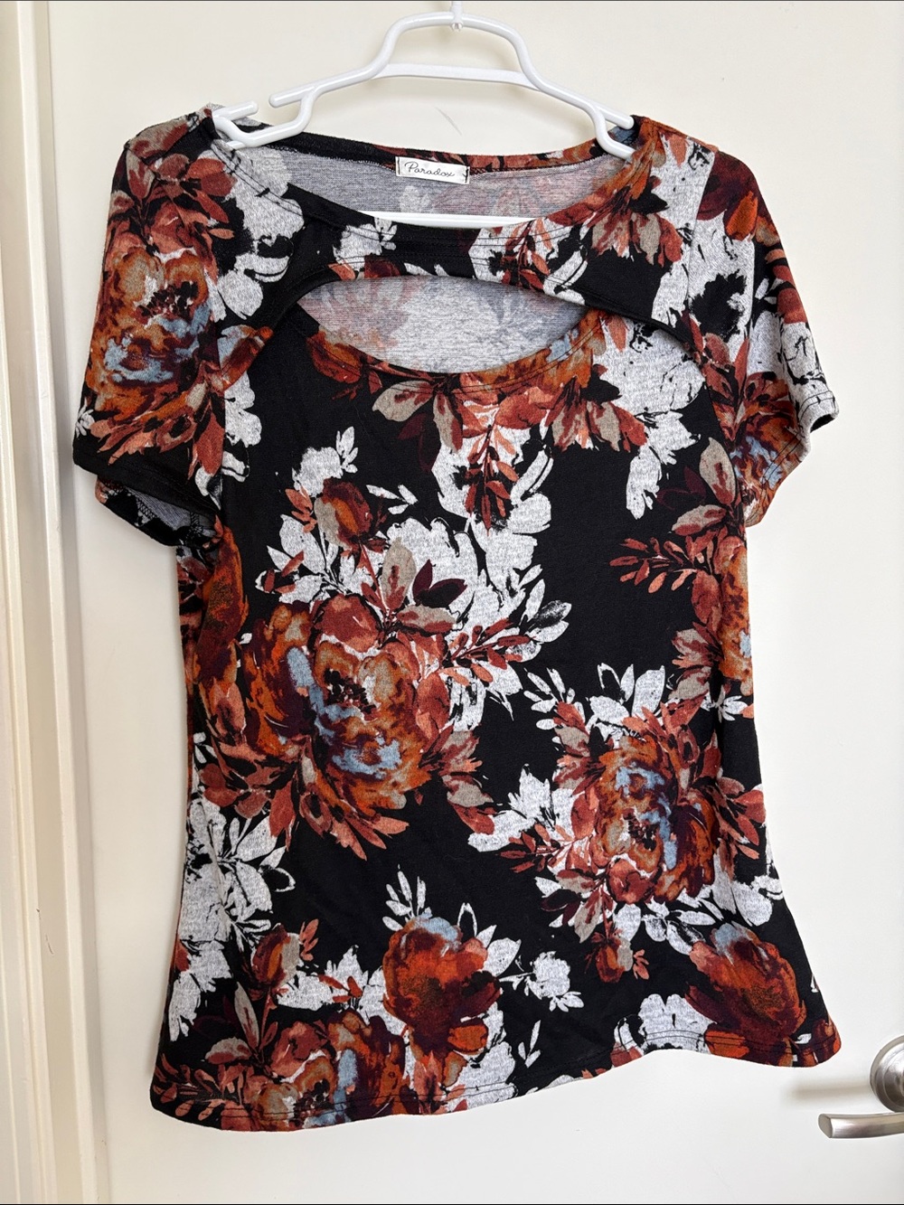Paradox Floral Cut-Out Neckline Short Sleeve Top - Size 2X